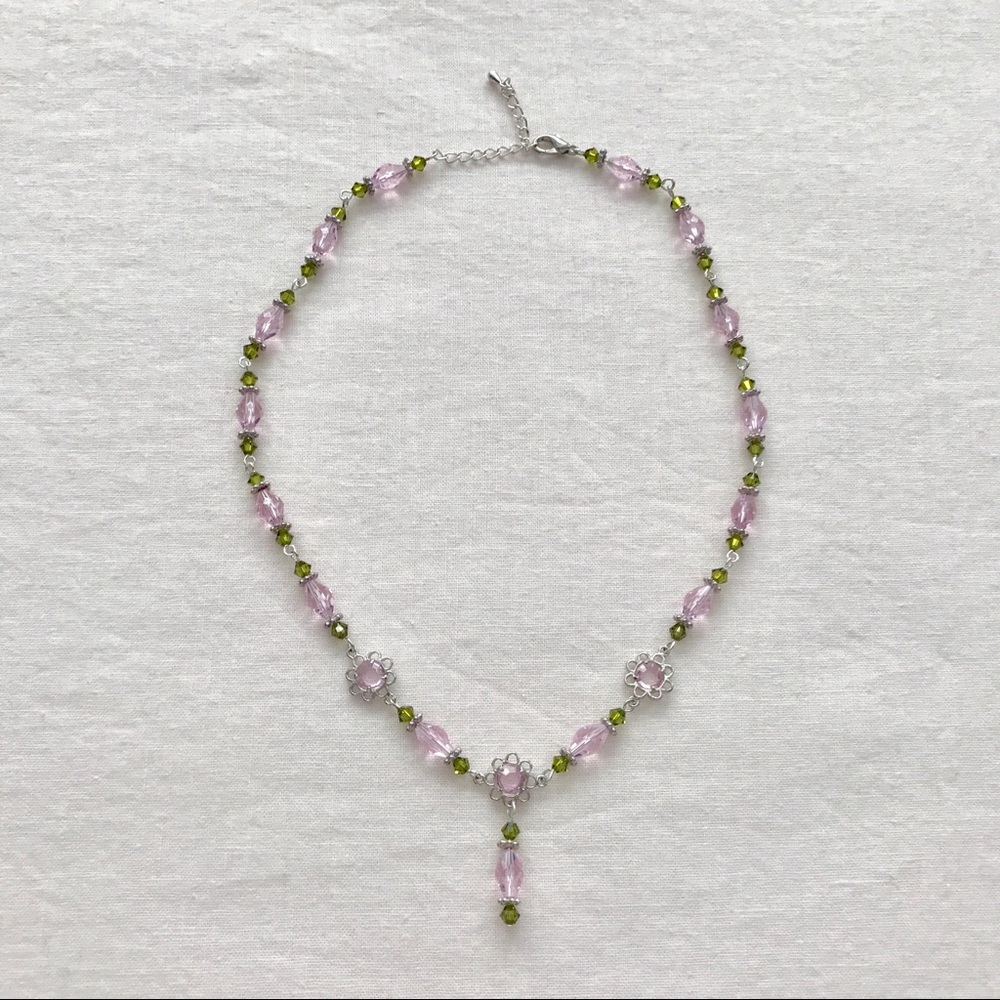Pink & Green Crystal Beaded Necklace